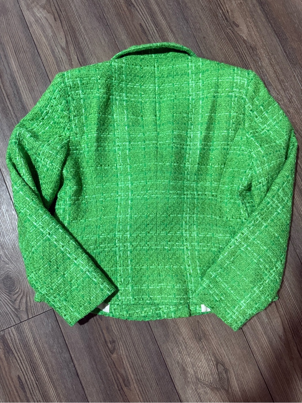 Zara Green Tweed Bouclé Double Breasted Blazer Jacket Gold Buttons Women’s Large - Picture 5 of 5